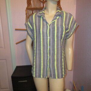 Dylan Crinkle Gauze Cove Stripe Top Size S Camp Shirt Short Sleeves Button Up